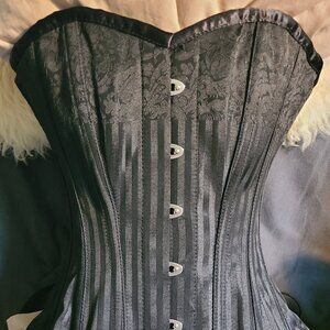 Orchard Corset Black on Black Stripe Overbust Corset